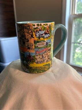 Disney Park Magic Kingdom Yellow & Aqua Illustrated Theme Park Ceramic Mug